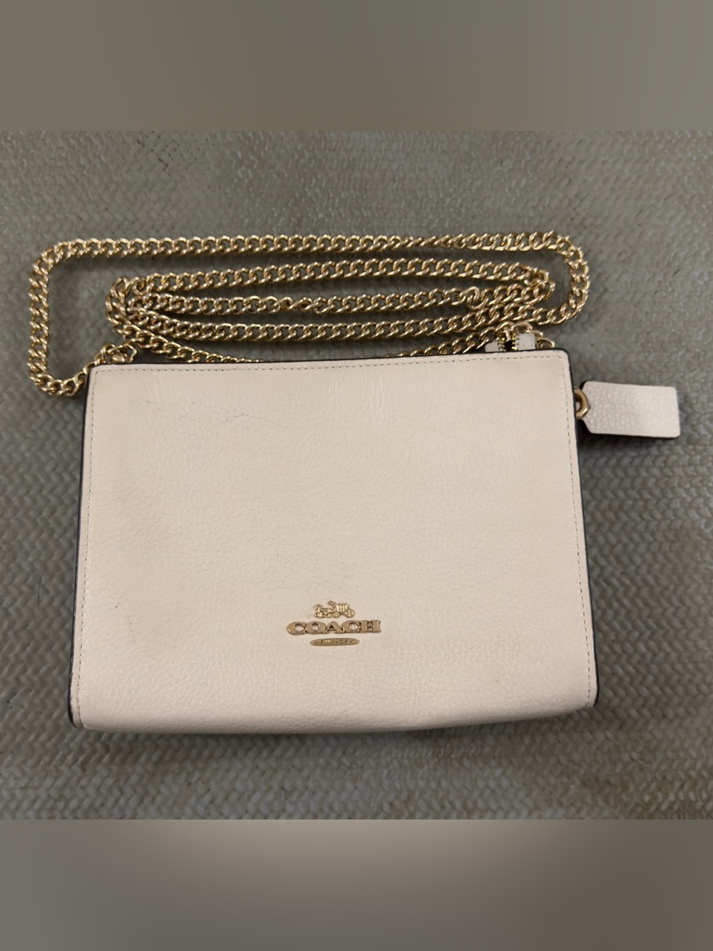COACH Cream Pebbled Leather Crossbody with Gold Chain